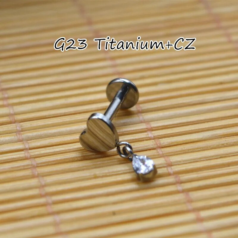 ASTM F136 Titanium EAR PIERC kulonu ķēde Dangle Ear Studs ar CZ Top Labret lūpu kniedes skrimšļa auskari ķermeņa pīrsingu rotaslietas