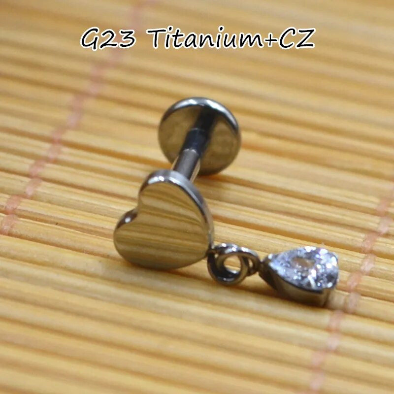 ASTM F136 Titanium EAR PIERC kulonu ķēde Dangle Ear Studs ar CZ Top Labret lūpu kniedes skrimšļa auskari ķermeņa pīrsingu rotaslietas