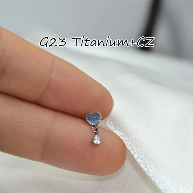 ASTM F136 Titanium EAR PIERC kulonu ķēde Dangle Ear Studs ar CZ Top Labret lūpu kniedes skrimšļa auskari ķermeņa pīrsingu rotaslietas