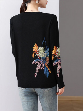 Дамски пуловери с флорален принт Пролет Есен Корейски модни пуловери Топ с дълъг ръкав Blusas Femme Тънък трикотажен пуловер