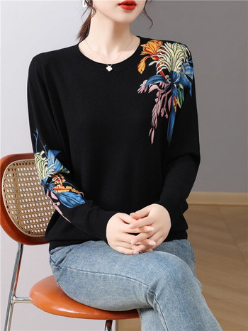 Floral print Γυναικεία πουλόβερ Άνοιξη φθινόπωρο Κορεάτικη μόδα Πουλόβερ Μακρυμάνικο Top Blusas Femme Λεπτά Πλεκτά Πουλόβερ