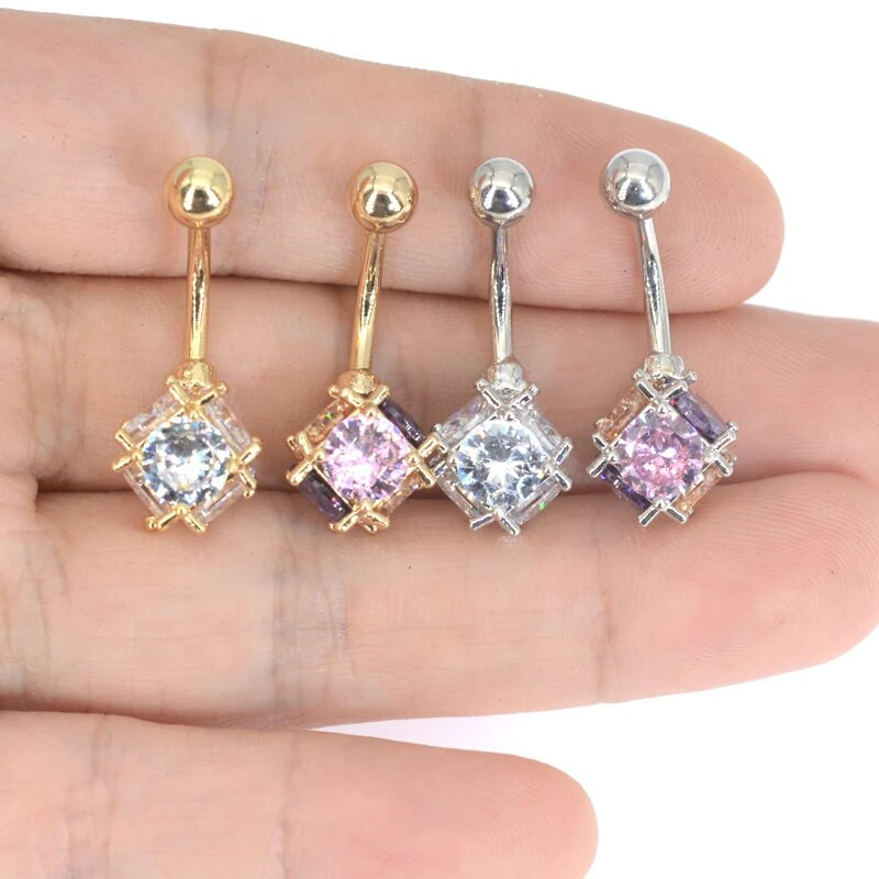 Surigcal Steel Full Zircon Navel Piercing Ombligo CZ Ball Nombril Μόδα στυλ Piercing Ζιργκόν Opal αφαλός δαχτυλίδια με κοιλιά