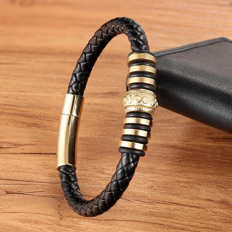 XQNI luksusa apaļo aksesuāru kombinācija vīriešiem nerūsējošā tērauda ādas rokassprādzes tērauda Ziemassvētku rokassprādzes vīriešu rotaslietas dāvana