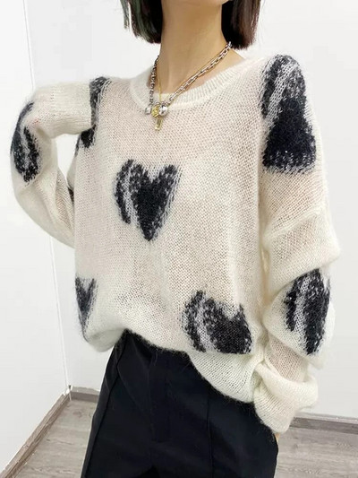 Γυναικείο μακρυμάνικο τοπ Φθινόπωρο/Χειμώνα 2023 Νέο πουλόβερ Πουλόβερ μεγάλου μεγέθους Streetwear στάμπα LOOSE Πλεκτά Vintage Jumpers