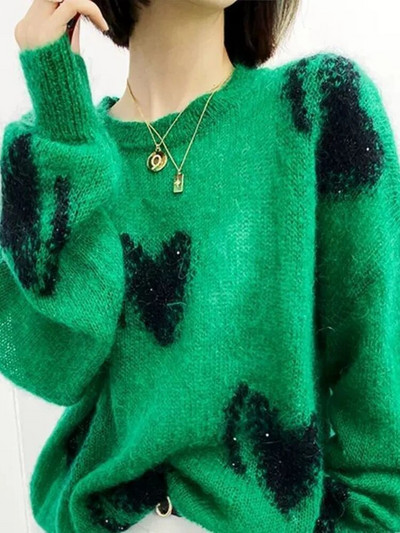 Γυναικείο μακρυμάνικο τοπ Φθινόπωρο/Χειμώνα 2023 Νέο πουλόβερ Πουλόβερ μεγάλου μεγέθους Streetwear στάμπα LOOSE Πλεκτά Vintage Jumpers