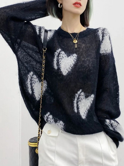 Γυναικείο μακρυμάνικο τοπ Φθινόπωρο/Χειμώνα 2023 Νέο πουλόβερ Πουλόβερ μεγάλου μεγέθους Streetwear στάμπα LOOSE Πλεκτά Vintage Jumpers