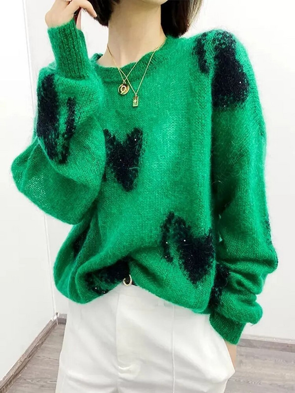 Γυναικείο μακρυμάνικο τοπ Φθινόπωρο/Χειμώνα 2023 Νέο πουλόβερ Πουλόβερ μεγάλου μεγέθους Streetwear στάμπα LOOSE Πλεκτά Vintage Jumpers