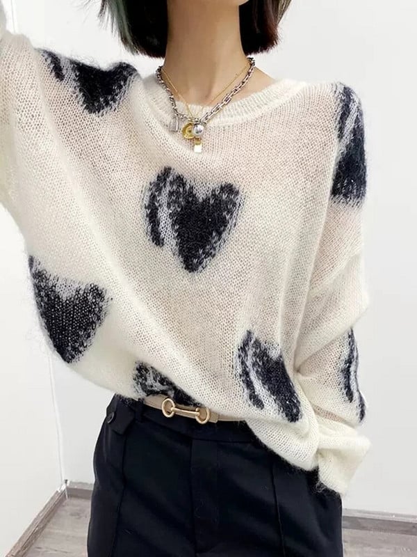 Γυναικείο μακρυμάνικο τοπ Φθινόπωρο/Χειμώνα 2023 Νέο πουλόβερ Πουλόβερ μεγάλου μεγέθους Streetwear στάμπα LOOSE Πλεκτά Vintage Jumpers