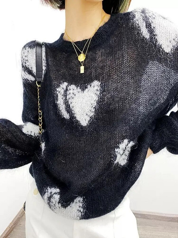 Γυναικείο μακρυμάνικο τοπ Φθινόπωρο/Χειμώνα 2023 Νέο πουλόβερ Πουλόβερ μεγάλου μεγέθους Streetwear στάμπα LOOSE Πλεκτά Vintage Jumpers