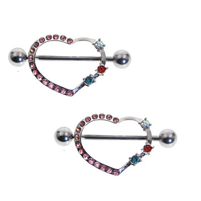 2Gb Sirds ķermeņa rotaslietas krūšu vairoga gredzens Helix pīrsings stienis krūšu gredzens sirds dārgakmens karājas ķēde sprauslu aizsarga gredzens