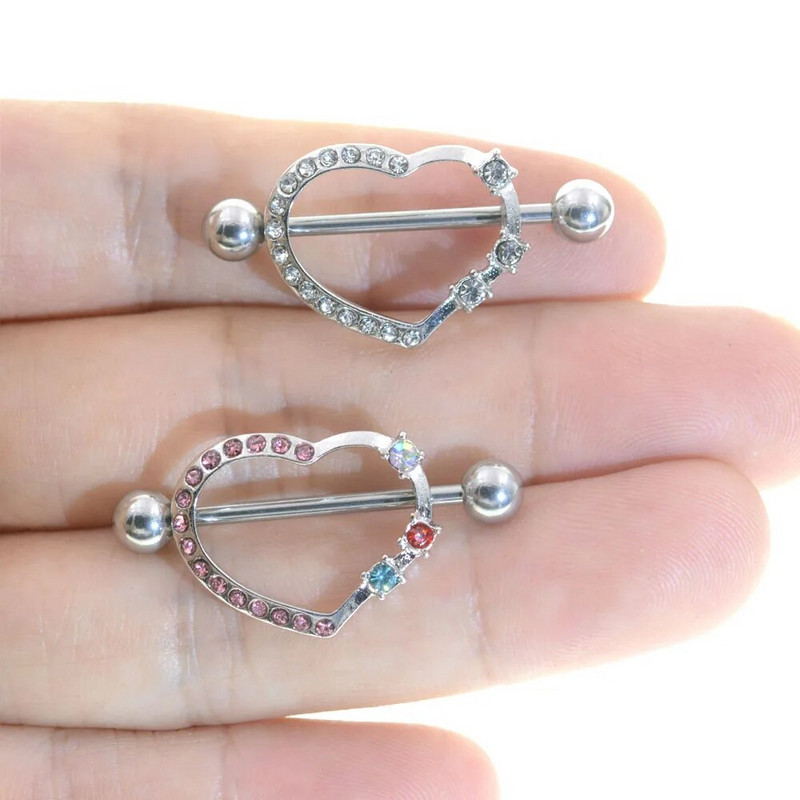 2Gb Sirds ķermeņa rotaslietas krūšu vairoga gredzens Helix pīrsings stienis krūšu gredzens sirds dārgakmens karājas ķēde sprauslu aizsarga gredzens