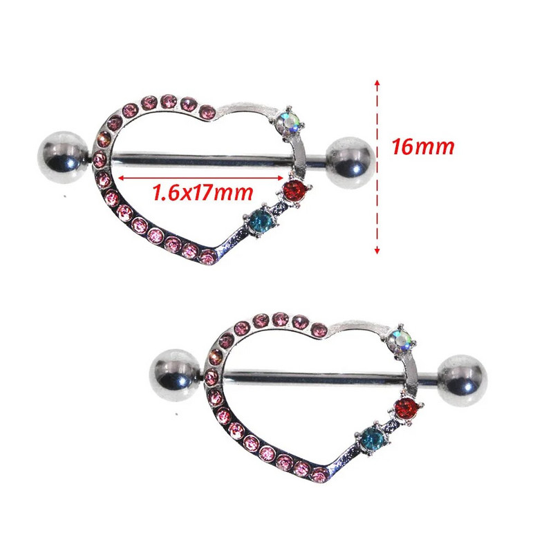 2Gb Sirds ķermeņa rotaslietas krūšu vairoga gredzens Helix pīrsings stienis krūšu gredzens sirds dārgakmens karājas ķēde sprauslu aizsarga gredzens