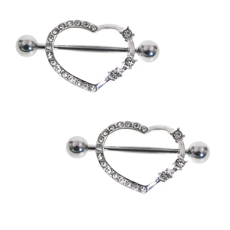 2Gb Sirds ķermeņa rotaslietas krūšu vairoga gredzens Helix pīrsings stienis krūšu gredzens sirds dārgakmens karājas ķēde sprauslu aizsarga gredzens