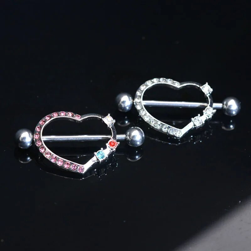 2Gb Sirds ķermeņa rotaslietas krūšu vairoga gredzens Helix pīrsings stienis krūšu gredzens sirds dārgakmens karājas ķēde sprauslu aizsarga gredzens