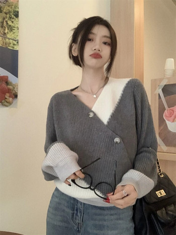 Модни дамски пуловери 2023 Зимно горнище с дълъг ръкав СВОБОДИ Корейски модни пуловери с големи размери Трикотажни изделия с О-образно деколте Топли джъмпери Горнища