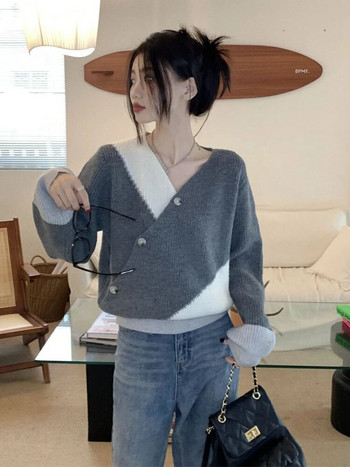 Модни дамски пуловери 2023 Зимно горнище с дълъг ръкав СВОБОДИ Корейски модни пуловери с големи размери Трикотажни изделия с О-образно деколте Топли джъмпери Горнища