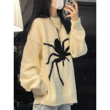 Deeptown γοτθικό λευκό πουλόβερ Γυναικείο Vintage πλεκτό πουλόβερ Κορεατικής μόδας Υπερμεγέθη Streetwear Spider Knitwear Harajuku Preppy