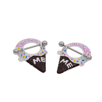 Jauns jauks saldējuma formas krūšu stienis nerūsējošā tērauda krūšu pīrsinga gredzeni 14G caurdurts krūšu gredzens