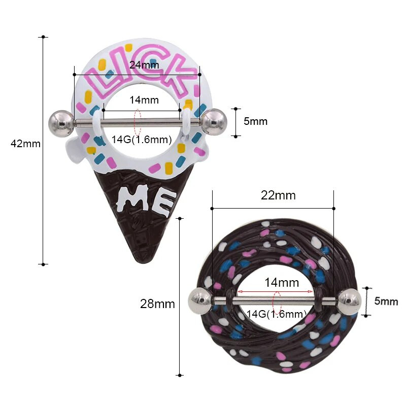 Jauns jauks saldējuma formas krūšu stienis nerūsējošā tērauda krūšu pīrsinga gredzeni 14G caurdurts krūšu gredzens