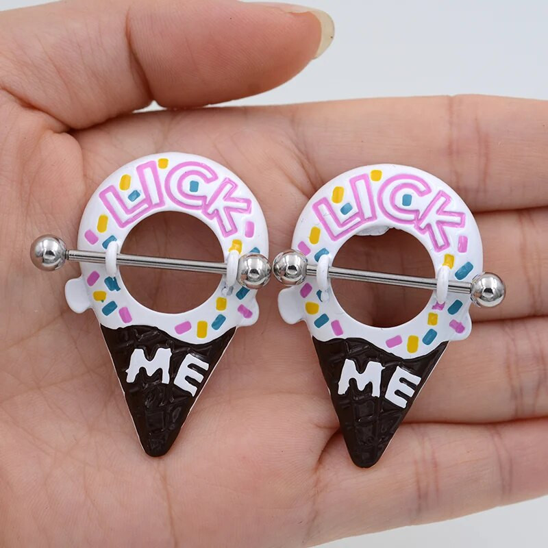 Jauns jauks saldējuma formas krūšu stienis nerūsējošā tērauda krūšu pīrsinga gredzeni 14G caurdurts krūšu gredzens