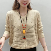 Pavasara rudens modes korejiešu Harajuku trikotāžas topi Sievietēm, kas atbilst dobiem džemperiem ar garām piedurknēm Trikotāžas izstrādājumi Vienkrāsaini džemperi sievietēm