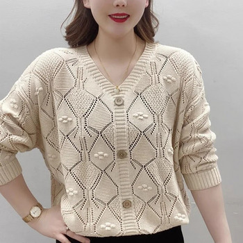 Μόδα άνοιξης φθινοπώρου Κορεάτικες μπλούζες πλεξίματος Harajuku Γυναικείες όλες ταιριάζουν με κούφιο πουλόβερ μακρυμάνικο πλεκτό Μασίφ πουλόβερ Lady