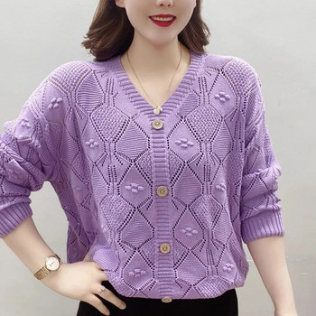 Μόδα άνοιξης φθινοπώρου Κορεάτικες μπλούζες πλεξίματος Harajuku Γυναικείες όλες ταιριάζουν με κούφιο πουλόβερ μακρυμάνικο πλεκτό Μασίφ πουλόβερ Lady