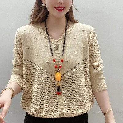 Pavasara rudens modes korejiešu Harajuku trikotāžas topi Sievietēm, kas atbilst dobiem džemperiem ar garām piedurknēm Trikotāžas izstrādājumi Vienkrāsaini džemperi sievietēm