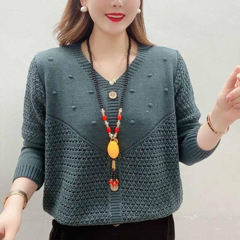 Pavasara rudens modes korejiešu Harajuku trikotāžas topi Sievietēm, kas atbilst dobiem džemperiem ar garām piedurknēm Trikotāžas izstrādājumi Vienkrāsaini džemperi sievietēm