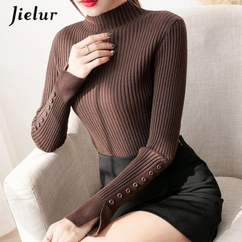 Νέα γυναικεία πουλόβερ με ζιβάγκο πουλόβερ Κορεατικά λεπτά ζεστά βασικά πλεκτά Φθινοπωρινά καφέ μαύρο πουλόβερ Γυναικεία με κουμπί S-XL
