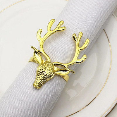 6Gb Melnā brieža galvas salvešu gredzeni Ziemassvētku salvešu gredzenu turētāji Ziemeļbrieža salvešu sprādze Helovīna vakariņām kāzu galds