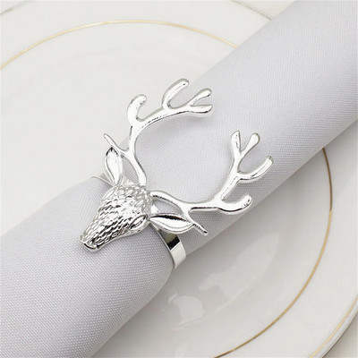 6Gb Melnā brieža galvas salvešu gredzeni Ziemassvētku salvešu gredzenu turētāji Ziemeļbrieža salvešu sprādze Helovīna vakariņām kāzu galds