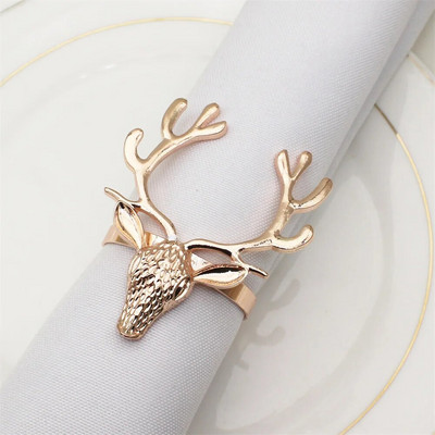 6Gb Melnā brieža galvas salvešu gredzeni Ziemassvētku salvešu gredzenu turētāji Ziemeļbrieža salvešu sprādze Helovīna vakariņām kāzu galds