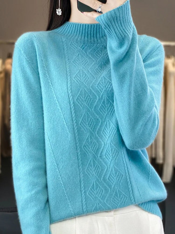 Γυναικείο πουλόβερ με λαιμόκοψη Grace πουλόβερ Φθινοπωρινό Χειμώνα Ζεστό μαλακό 100% Πλεκτό από μαλλί Merino Κορεάτικη μόδα Casual Jumpers 2023 Νέο