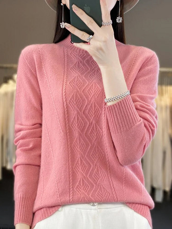 Дамски пуловер с макетно деколте Grace Пуловер Есен Зима Топли меки трикотажни изделия от 100% мериносова вълна Корейски модни ежедневни джъмпери 2023 г. Ново