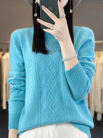 Дамски пуловер с макетно деколте Grace Пуловер Есен Зима Топли меки трикотажни изделия от 100% мериносова вълна Корейски модни ежедневни джъмпери 2023 г. Ново