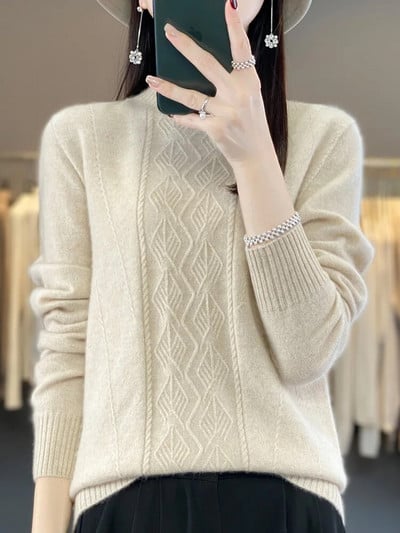 Sieviešu džemperis ar izgriezumu Grace Pulovers Rudens Ziemas Silts Mīksts 100% Merino vilnas Trikotāža Korejiešu Modes Ikdienas Džemperi 2023 Jaunums