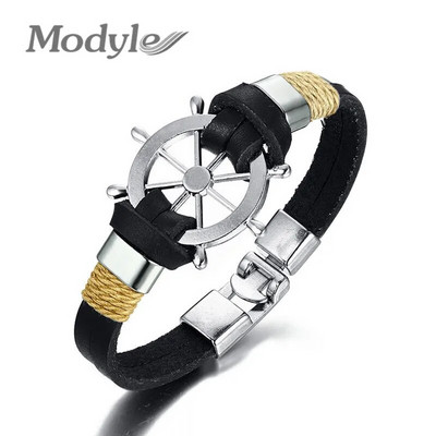 Modyle 2023 New Fashion Rudder ανδρικό βραχιόλι Βραχιόλι διπλής στρώσης δερμάτινο Classic Vintage Daily Sport Sailing Jeweling