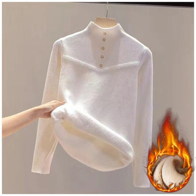 Γυναικείο πουλόβερ με βελούδινη επένδυση χειμωνιάτικο, χοντρό, ζεστό πλεκτό μπλουζάκι Κορεάτικο λεπτό πουλόβερ μαλακό πλεκτό πουλόβερ