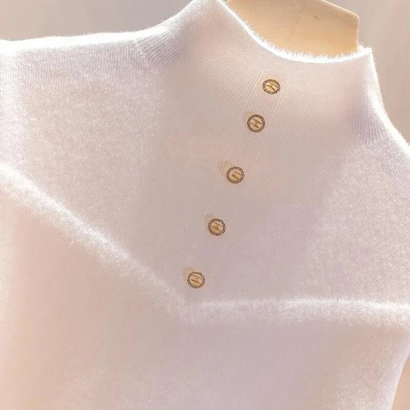 Γυναικείο πουλόβερ με βελούδινη επένδυση χειμωνιάτικο, χοντρό, ζεστό πλεκτό μπλουζάκι Κορεάτικο λεπτό πουλόβερ μαλακό πλεκτό πουλόβερ