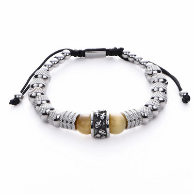 Csontváz férfi karkötő rozsdamentes acél kézzel készített kötél karkötők férfi koponya karkötők Tigereye természetes kő ajándék kiegészítőkkel