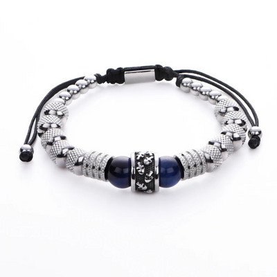 Csontváz férfi karkötő rozsdamentes acél kézzel készített kötél karkötők férfi koponya karkötők Tigereye természetes kő ajándék kiegészítőkkel