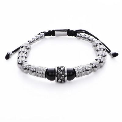 Csontváz férfi karkötő rozsdamentes acél kézzel készített kötél karkötők férfi koponya karkötők Tigereye természetes kő ajándék kiegészítőkkel