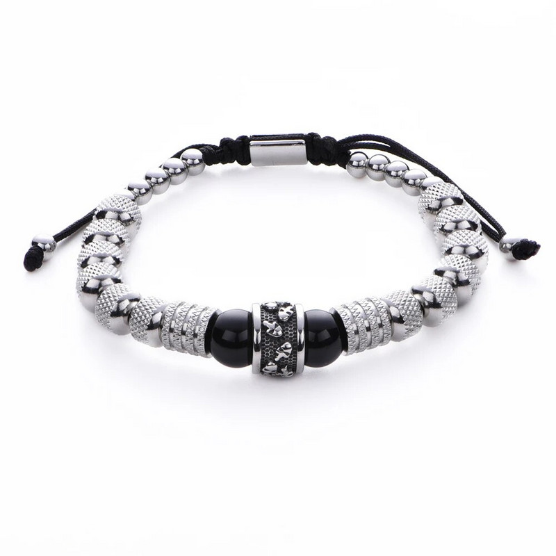 Csontváz férfi karkötő rozsdamentes acél kézzel készített kötél karkötők férfi koponya karkötők Tigereye természetes kő ajándék kiegészítőkkel