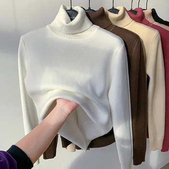 2022 г. Нов зимен пуловер с деколте на костенурка Дамски елегантен кашмирен плътен топъл женски плетен пуловер Свободен основен трикотажен пуловер