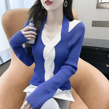 Φθινόπωρο Χειμώνας 2023 Νέα γυναικεία πλεκτά πανωφόρια Μοντέρνα σέξι μπλούζα με ανοιχτό ώμο Γυναικεία ελαστική λεπτή μακρυμάνικη πουλόβερ