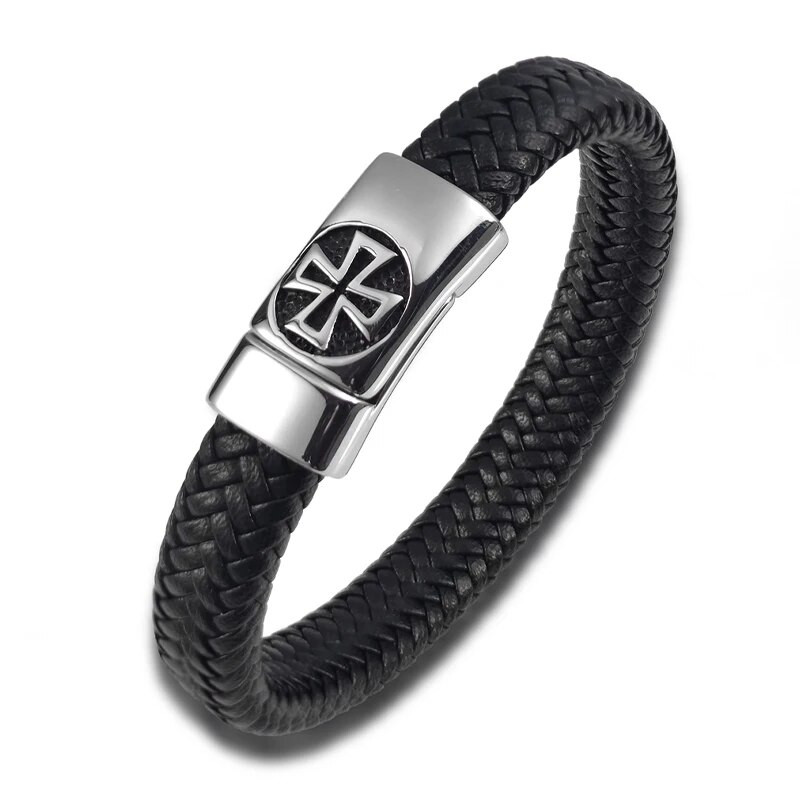 Tippkvaliteediga mähisega punutud nahast roostevabast terasest ristkäevõru meestele Magnetpandlaga peoaksessuaarid Punk-käevõru ehted