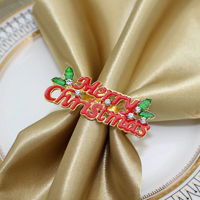 6Pcs Božićni prstenovi za salvete Držači kristalnih prstenova za salvete za božićnu večeru, svadbena primanja, Dan zahvalnosti i kućnu kuhinju