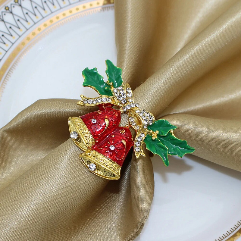 6Pcs Božićni prstenovi za salvete Držači kristalnih prstenova za salvete za božićnu večeru, svadbena primanja, Dan zahvalnosti i kućnu kuhinju