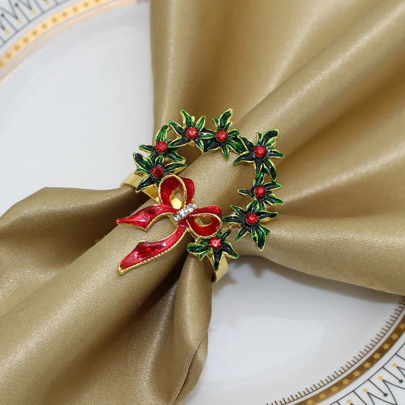 6Pcs Božićni prstenovi za salvete Držači kristalnih prstenova za salvete za božićnu večeru, svadbena primanja, Dan zahvalnosti i kućnu kuhinju